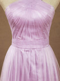 Sheath / Column V-neck Floor Length Tulle Bridesmaid Dress with Criss Cross Ruching