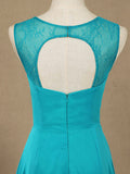 Long Chiffon Bridesmaid Dress with Jewel Neck A-line Sleeveless Double Lace Straps
