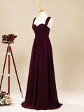 A-Line Straps Floor Length Chiffon Bridesmaid Dress