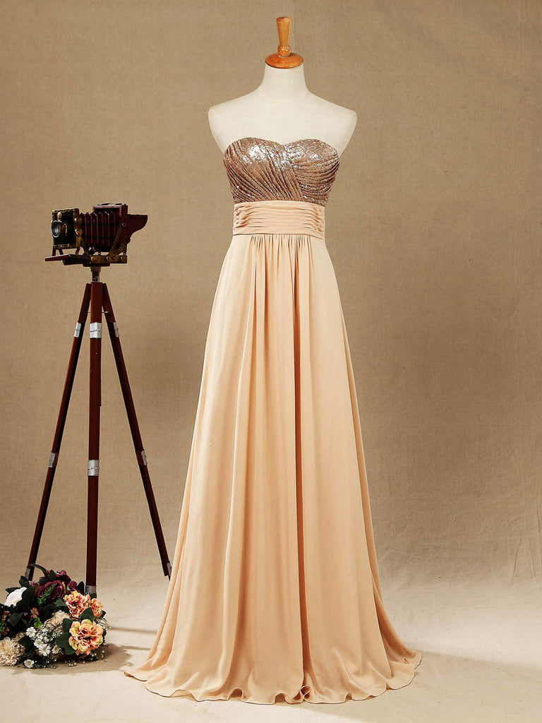 A-Line Rose Gold Sequins Mix Chiffon Floor Length Sweetheart Bridesmai dressblee A-Line Rose Gold Sequins Mix Chiffon Floor Length Sweetheart Bridesmai dressblee