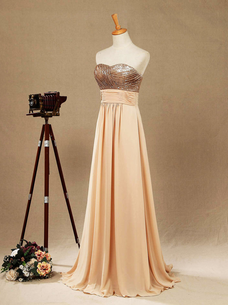 A-Line Rose Gold Sequins Mix Chiffon Floor Length Sweetheart Bridesmai dressblee A-Line Rose Gold Sequins Mix Chiffon Floor Length Sweetheart Bridesmai dressblee