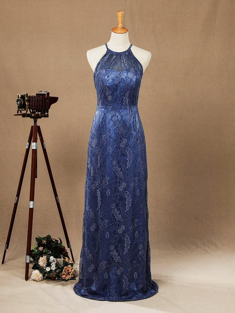 Sheath/Column Lace Floor Length Bridesmaid dresses Jewel Halter Neck