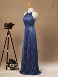 Sheath/Column Lace Floor Length Bridesmaid dresses Jewel Halter Neck