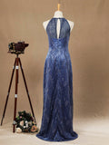 Sheath/Column Lace Floor Length Bridesmaid dresses Jewel Halter Neck