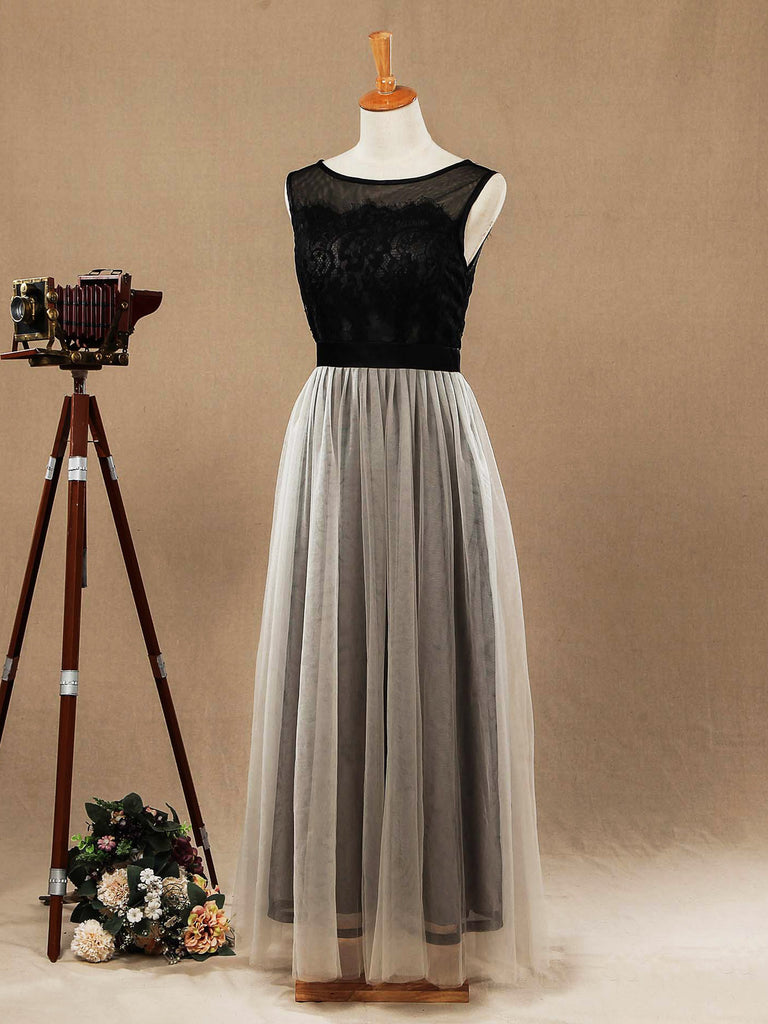Tulle Mix Lace Tea-Length Bridesmaid Dress A-line Bateau Neck Match Colors