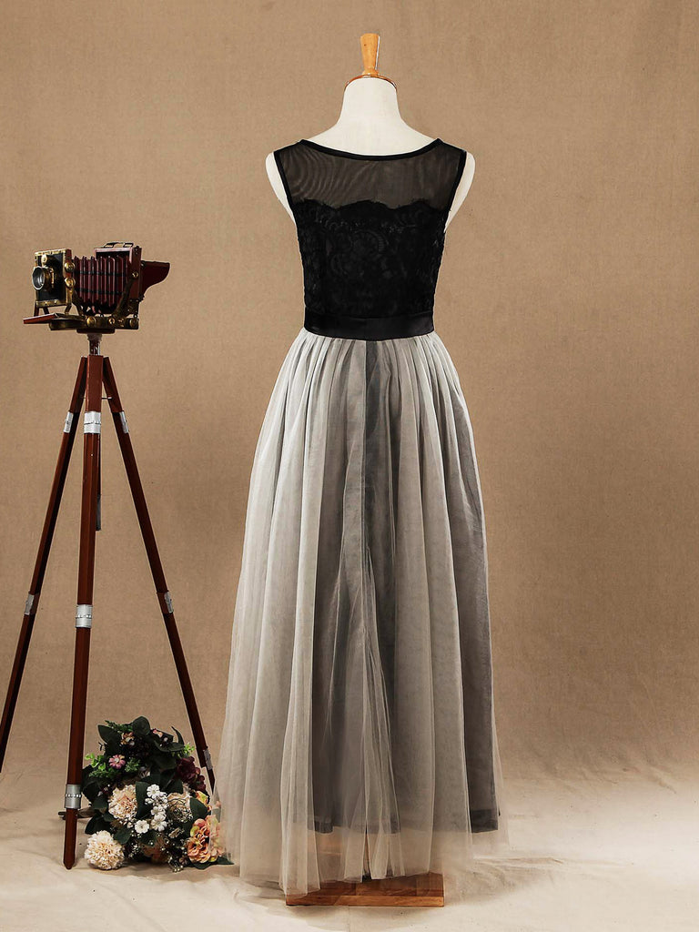 Tulle Mix Lace Tea-Length Bridesmaid Dress A-line Bateau Neck Match Colors