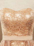 Sheath / Column Strapless Cocktail Party Prom Dress Short Lace match Long Chiffon Flap