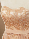 Sheath / Column Strapless Cocktail Party Prom Dress Short Lace match Long Chiffon Flap