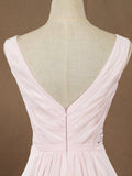 Long Chiffon Bridesmaid dress V-neck V-back Straps Ruching with Beads Decoration
