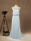 Sheath / Column Spaghetti Straps Floor Length Chiffon Formal Evening Dress with Beading