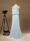 Sheath / Column Spaghetti Straps Floor Length Chiffon Formal Evening Dress with Beading