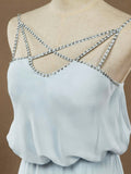 Sheath / Column Spaghetti Straps Floor Length Chiffon Formal Evening Dress with Beading