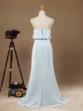 Sheath / Column Spaghetti Straps Floor Length Chiffon Formal Evening Dress with Beading