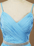 A-Line Spaghetti Straps Chiffon Prom Formal Evening Dress with Beading Belt