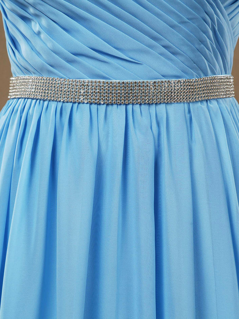 A-Line Spaghetti Straps Chiffon Prom Formal Evening Dress with Beading Belt