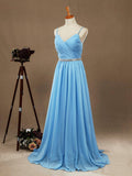 A-Line Spaghetti Straps Chiffon Prom Formal Evening Dress with Beading Belt