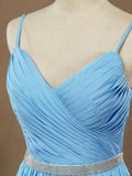 A-Line Spaghetti Straps Chiffon Prom Formal Evening Dress with Beading Belt