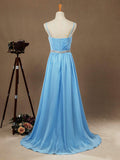 A-Line Spaghetti Straps Chiffon Prom Formal Evening Dress with Beading Belt