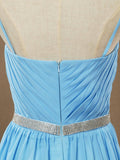 A-Line Spaghetti Straps Chiffon Prom Formal Evening Dress with Beading Belt