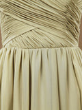 Chiffon Bridesmaid Dress Dusty Green Straps V-neck and V-back 