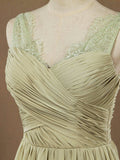 Chiffon Bridesmaid Dress Dusty Green Straps V-neck and V-back 