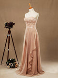 A-line Floor Length Chiffon match Lace Bridesmaid Dresses Sweetheart Strapless