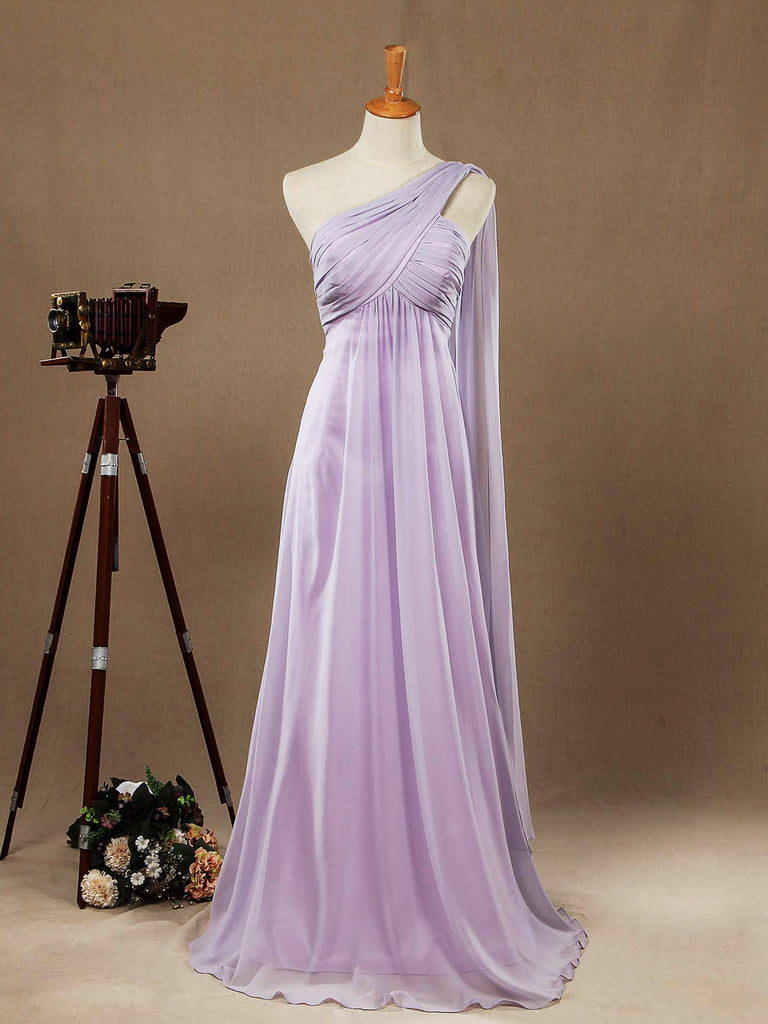 One Shoulder A-Line Floor Length Chiffon Prom Formal Evening Dress with Long Flap