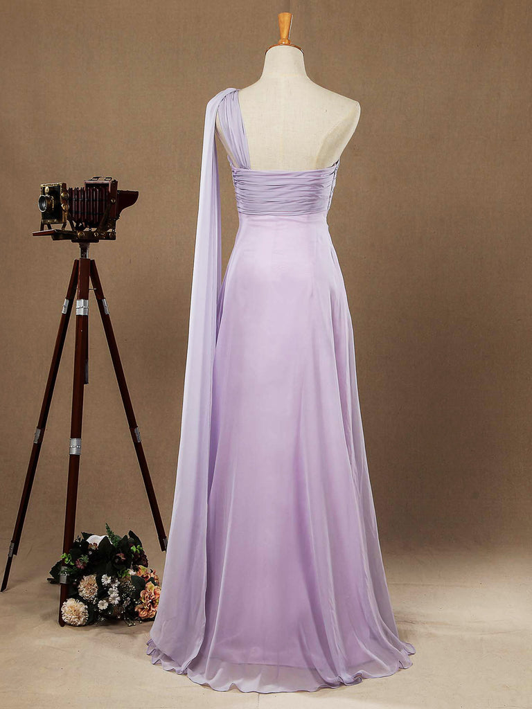 One Shoulder A-Line Floor Length Chiffon Prom Formal Evening Dress with Long Flap