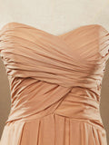 Floor Length Chiffon Bridesmaid Dresses Sweetheart Strapless With Criss Cross Ruching Pleats