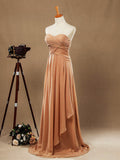 Floor Length Chiffon Bridesmaid Dresses Sweetheart Strapless With Criss Cross Ruching Pleats