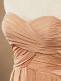 Floor Length Chiffon Bridesmaid Dresses Sweetheart Strapless With Criss Cross Ruching Pleats