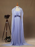Sheath / Column Spaghetti Straps Scoop Neck Chiffon Bridesmaid Dress with Long Belt