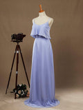 Sheath / Column Spaghetti Straps Scoop Neck Chiffon Bridesmaid Dress with Long Belt