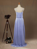 Sheath / Column Spaghetti Straps Scoop Neck Chiffon Bridesmaid Dress with Long Belt
