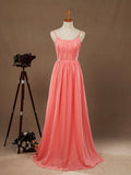 A-Line Scoop Neck Spaghetti Straps Floor Length Chiffon Bridesmaid Dress