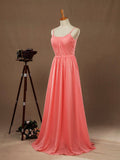 A-Line Scoop Neck Spaghetti Straps Floor Length Chiffon Bridesmaid Dress