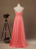 A-Line Scoop Neck Spaghetti Straps Floor Length Chiffon Bridesmaid Dress