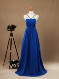 Floor Length A-Line Spaghetti Straps Chiffon Bridesmaid Dress with Ruching Pleats