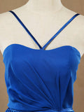 Floor Length A-Line Spaghetti Straps Chiffon Bridesmaid Dress with Ruching Pleats