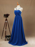 Floor Length A-Line Spaghetti Straps Chiffon Bridesmaid Dress with Ruching Pleats