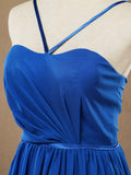 Floor Length A-Line Spaghetti Straps Chiffon Bridesmaid Dress with Ruching Pleats