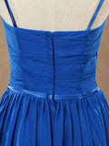 Floor Length A-Line Spaghetti Straps Chiffon Bridesmaid Dress with Ruching Pleats