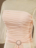Sheath / Column Tea Length Chiffon Bridesmaid Dress with Long See Through Sleeves