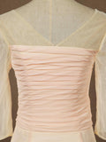 Sheath / Column Tea Length Chiffon Bridesmaid Dress with Long See Through Sleeves