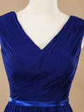 Tea Length A-Line V-neck Chiffon Bridesmaid Dress with Sash
