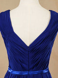Tea Length A-Line V-neck Chiffon Bridesmaid Dress with Sash