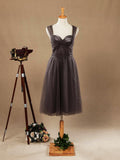 A-line Knee-length Tulle Bridesmaid Dresses Straps Sweetheart Open-back with Ruching