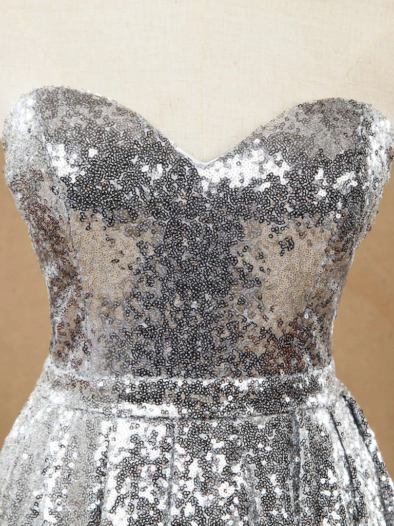 Silver Sweetheart Sequin  A-line Bridesmaid dress