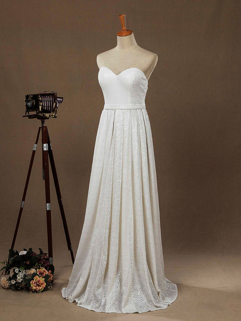 Sheath / Column Sweetheart Floor Length Sequins Bridesmaid Dress with Pleats