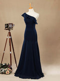 Mermaid / Trumpet One Shoulder Floor-length Chiffon Prom Formal Evening Dress